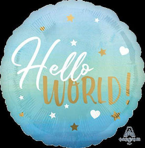 Amscan_OO Balloon - Foil Blue Baby Boy Hello World Foil Balloon 45cm Each