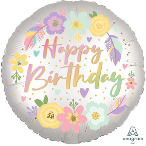 Amscan_OO Balloon - Foil Boho Happy Birthday Satin Flowers Foil Balloon 45cm Each