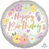 Boho Happy Birthday Satin Flowers Foil Balloon 45cm Each