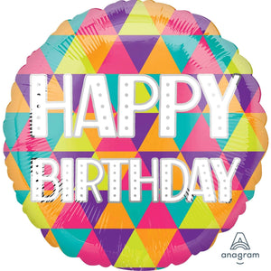 Amscan_OO Balloon - Foil Colourful Triangles Happy Birthday Foil Balloon 45cm Each