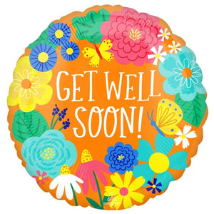 Balloon - Foil Get Well Soon Orange Floral Foil Balloon 45cm Each