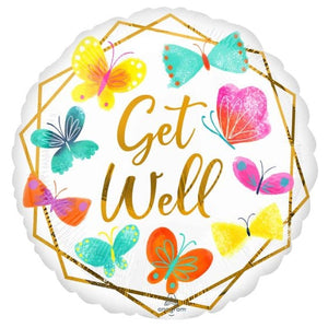 Balloon - Foil Get Well White & Gold Foil Balloon 45cm Each