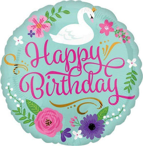 Amscan_OO Balloon - Foil Happy Birthday Floral Swan Self Sealing Foil Balloon 45cm Each