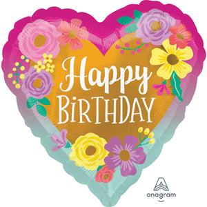 Amscan_OO Balloon - Foil Happy Birthday Painted Flowers Foil Balloon 45cm Each