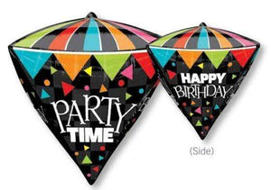 Amscan_OO Balloon - Foil Happy Birthday Party Time Diamond Shape Foil Balloon 38cm x 43cm Each