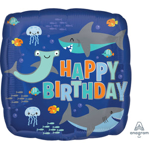 Amscan_OO Balloon - Foil Happy Birthday Sharks Foil Balloon 45cm Each