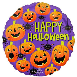 Balloon - Foil Happy Halloween Spiders & Pumpkins Foil Balloon 45cm Each