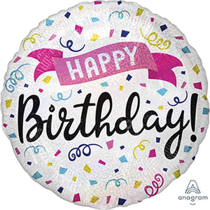 Amscan_OO Balloon - Foil Holographic Happy Birthday Sparkle Banner Foil Balloon 45cm Each