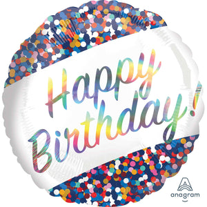 Amscan_OO Balloon - Foil Holographic Iridescent Happy Birthday Confetti Foil Balloon 45cm Each