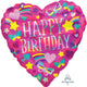 Amscan_OO Balloon - Foil Holographic Iridescent Happy Birthday Rainbow Hearts Foil Balloon 45cm Each
