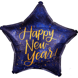 Amscan_OO Balloon - Foil Holographic Star Happy New Year Midnight Foil Balloon 45cm Each