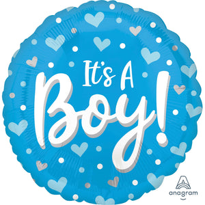 Amscan_OO Balloon - Foil It's A Boy Hearts & Dots Foil Balloon 45cm Each