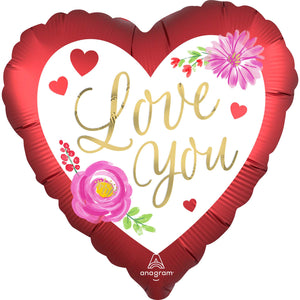 Balloon - Foil Love You Satin Watercolour Floral Foil Balloon 45cm Each