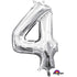 Number 4 Silver Foil Balloon 40cm Each