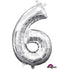 Number 6 Silver Foil Balloon 40cm Each