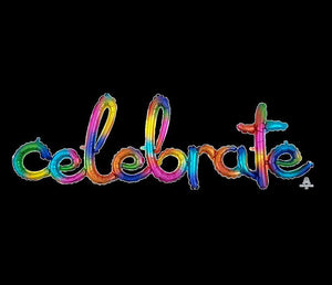 Amscan_OO Balloon - Foil Script Phrase celebrate Rainbow Splash Foil Balloon 149cm x 50cm Each