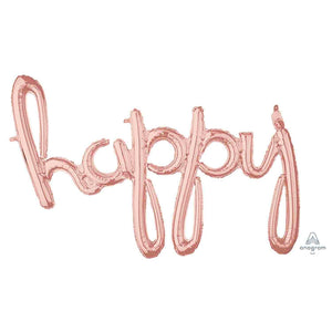 Amscan_OO Balloon - Foil Script Phrase happy Rose Gold Foil Balloon 99cm x 68cm Each