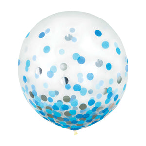 Amscan_OO Balloon - Plain Latex Blue & Silver Confetti Latex Balloons 60cm 2pk