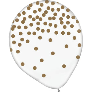 Amscan_OO Balloon - Plain Latex Gold Confetti Printed Top Heavy Latex Balloons 30cm 6pk