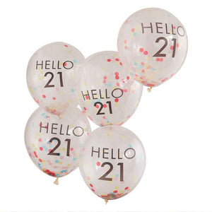 Balloon - Plain Latex Mix It Up Brights 'Hello 21' Balloons 30cm 5pk