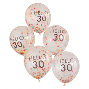 Balloon - Plain Latex Mix It Up Brights 'Hello 30' Balloons 30cm 5pk