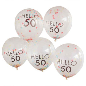 Balloon - Plain Latex Mix It Up Brights 'Hello 50' Balloons 30cm 5pk