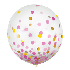 Amscan_OO Balloon - Plain Latex Pink & Gold Confetti Latex Balloons 60cm 2pk