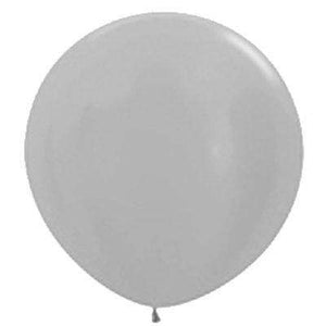 Amscan_OO Balloon - Plain Latex Satin Pearl Silver Latex Balloons 90cm 2pk