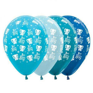 Amscan_OO Balloon - Printed Latex 1st Birthday Boy Elephants Satin Pearl & Metallic Assorted Latex Balloon 30cm 25pk