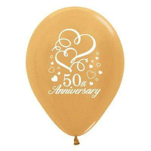 Amscan_OO Balloon - Printed Latex 50th Anniversary Hearts Metallic Gold Latex Balloons 30cm 25pk