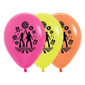 Amscan_OO Balloon - Printed Latex 70's Disco Theme Neon Fuchsia, Yellow & Orange Latex Balloons 30cm 25pk