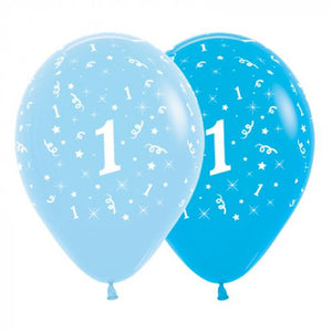 Amscan_OO Balloon - Printed Latex Age 1 Fashion Blue & Royal Blue Latex Balloon 30cm 6pk