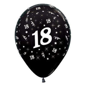 Amscan_OO Balloon - Printed Latex Age 18 Metallic Black Latex Balloon 30cm 6pk