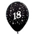 Age 18 Metallic Black Latex Balloon 30cm 6pk
