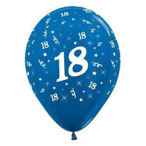 Amscan_OO Balloon - Printed Latex Age 18 Metallic Blue Latex Balloon 30cm 6pk