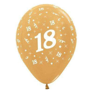 Amscan_OO Balloon - Printed Latex Age 18 Metallic Gold Latex Balloon 30cm 25pk