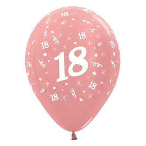 Amscan_OO Balloon - Printed Latex Age 18 Metallic Rose Gold Latex Balloon 30cm 6pk