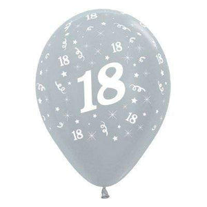 Amscan_OO Balloon - Printed Latex Age 18 Satin Pearl Silver Latex Balloon 30cm 25pk