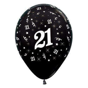 Amscan_OO Balloon - Printed Latex Age 21 Metallic Black Latex Balloon 30cm 25pk