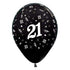 Age 21 Metallic Black Latex Balloon 30cm 25pk