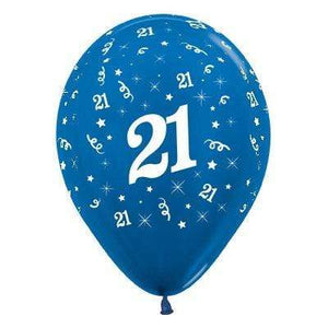 Amscan_OO Balloon - Printed Latex Age 21 Metallic Blue Latex Balloon 30cm 25pk