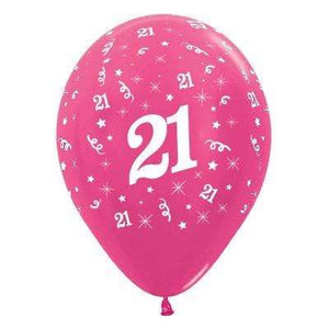 Amscan_OO Balloon - Printed Latex Age 21 Metallic Fuchsia Latex Balloon 30cm 25pk