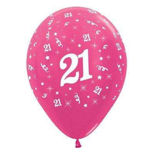 Amscan_OO Balloon - Printed Latex Age 21 Metallic Fuchsia Latex Balloon 30cm 6pk