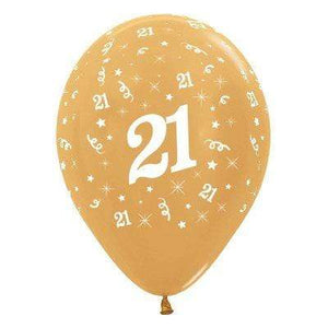 Amscan_OO Balloon - Printed Latex Age 21 Metallic Gold Latex Balloon 30cm 25pk