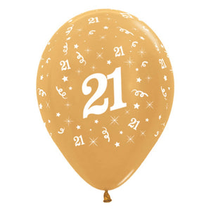 Amscan_OO Balloon - Printed Latex Age 21 Metallic Gold Latex Balloon 30cm 6pk