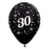 Age 30 Metallic Black Latex Balloon 30cm 6pk
