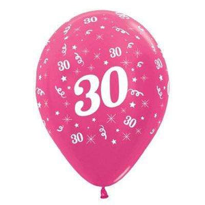 Amscan_OO Balloon - Printed Latex Age 30 Metallic Fuchsia Latex Balloon 30cm 25pk