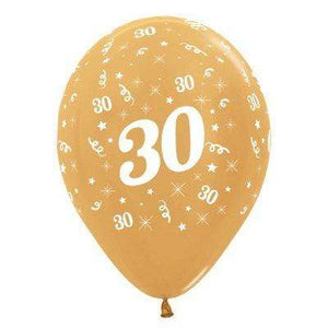 Amscan_OO Balloon - Printed Latex Age 30 Metallic Gold Latex Balloon 30cm 25pk