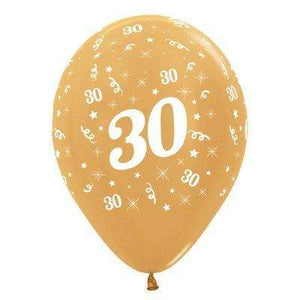 Amscan_OO Balloon - Printed Latex Age 30 Metallic Gold Latex Balloon 30cm 6pk