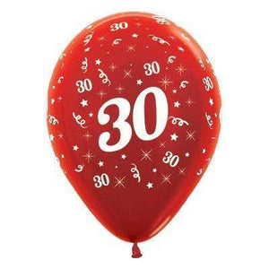 Amscan_OO Balloon - Printed Latex Age 30 Metallic Red Latex Balloon 30cm 25pk